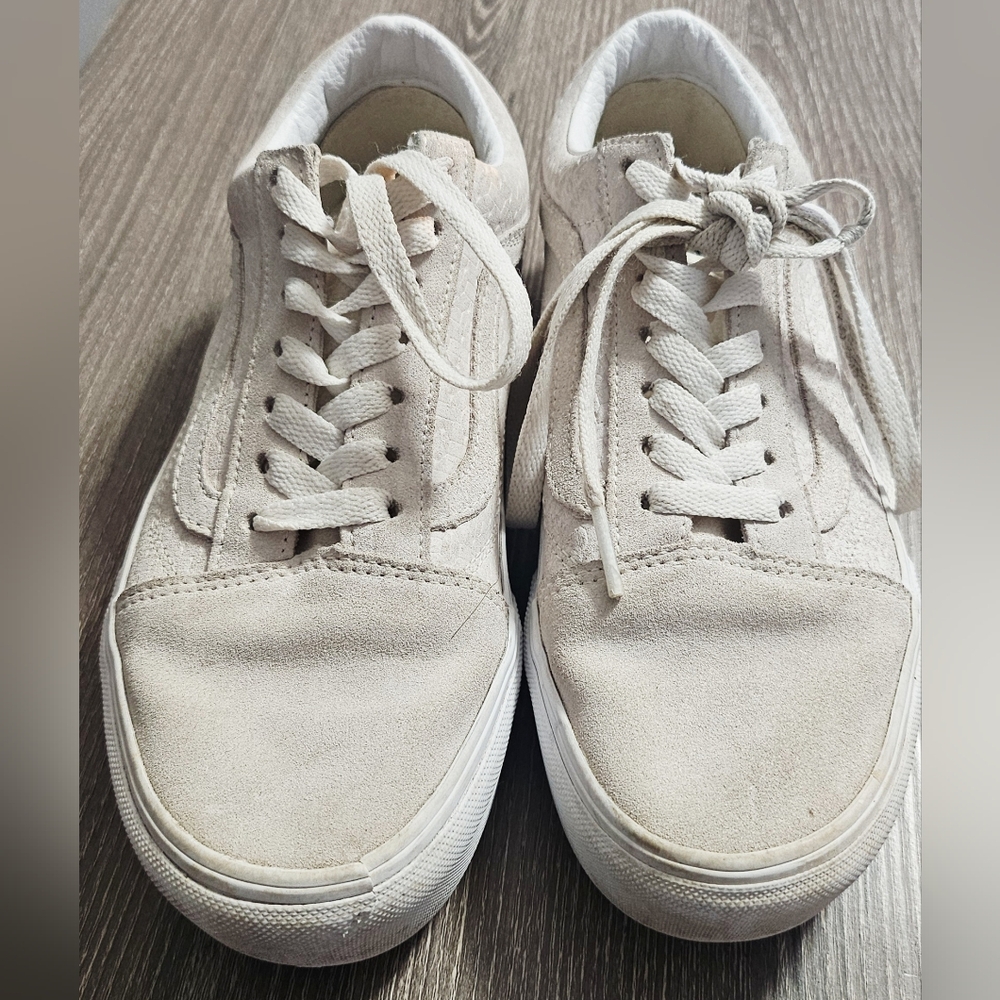 Vans platform suede embossed cream lace up sneakers unisex mens 4.5 womens 6